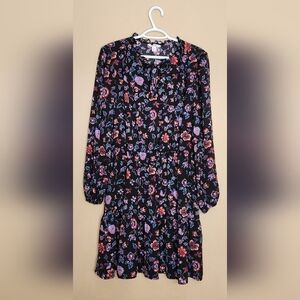 Joe Fresh Floral Dress Long Sleeves Elastic Waist & Sleeve Ruffle Hem Sz L